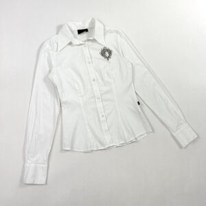 vintage Cavalli white button up long sleeve top, crest logo